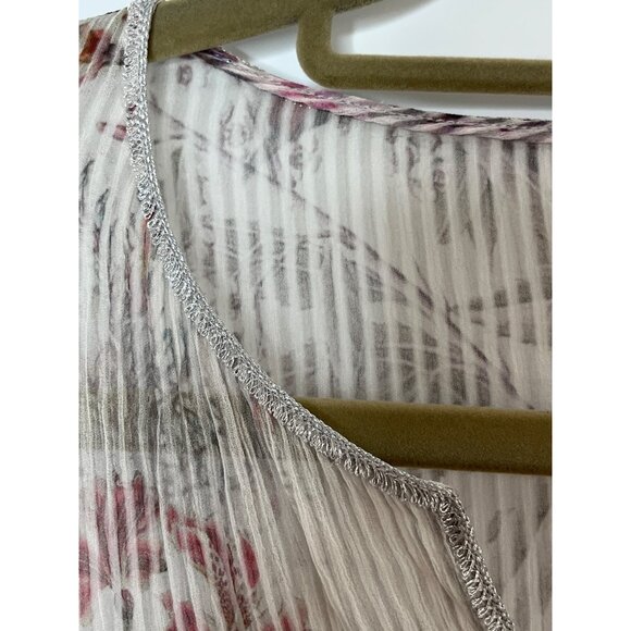 Elie Tahari 100% SIlk Floral Pattern Lace Details Bell‎ Sleeve Shamra Blouse L - Picture 5 of 10